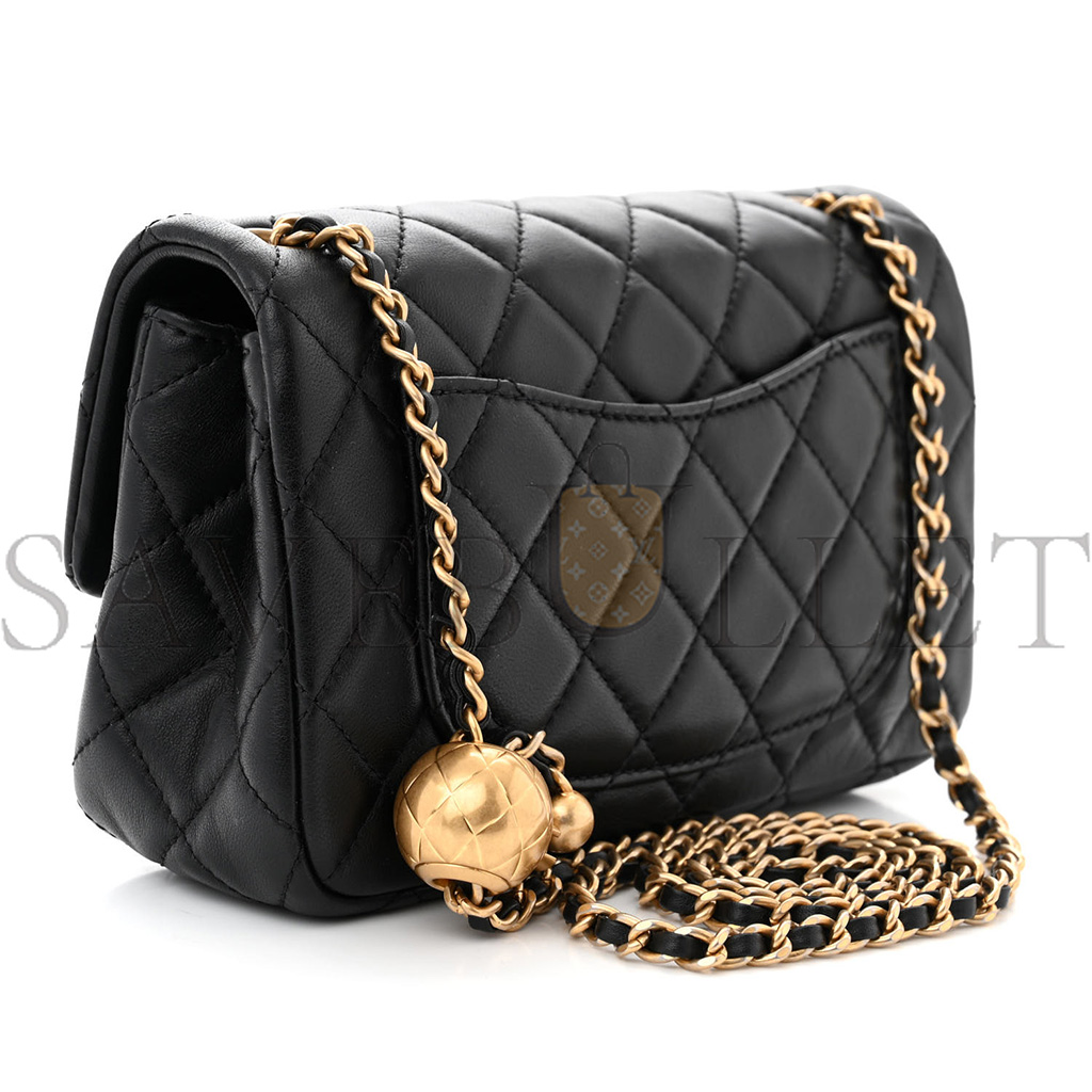 CHANEL LAMBSKIN QUILTED MINI RECTANGULAR PEARL CRUSH FLAP BLACK AS1787 (19*13*6cm)